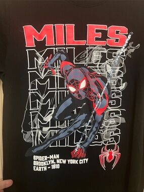 Spiderman Miles Morales Black Tee with Red and White Accents